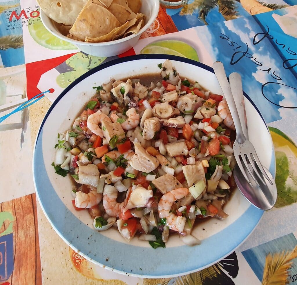 Fresh seafood dishes like ceviche at local El Cuyo restaurants